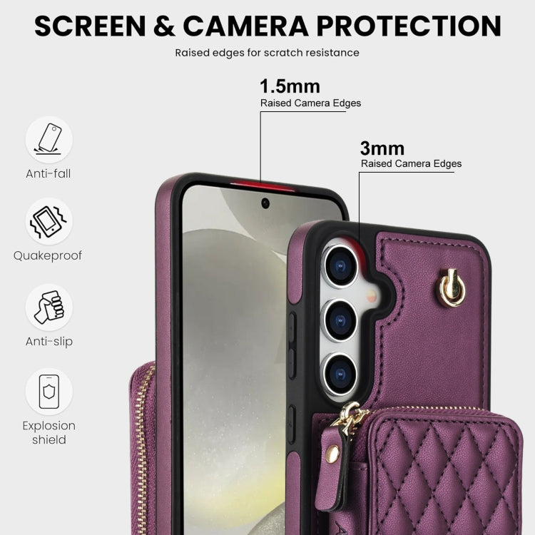 For Samsung Galaxy S24+ / S25+ 5G AwQuer Crossbody Zipper Wallet Rhombic Leather Back Phone Case