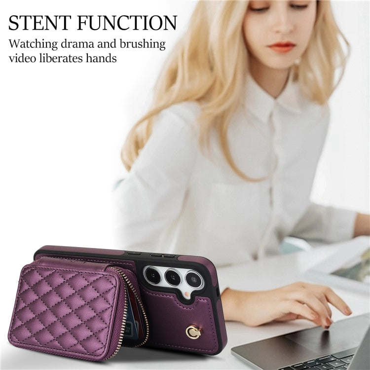 For Samsung Galaxy S24+ / S25+ 5G AwQuer Crossbody Zipper Wallet Rhombic Leather Back Phone Case
