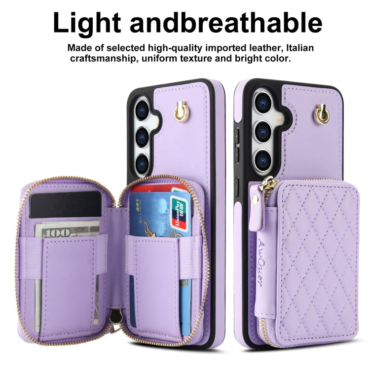 For Samsung Galaxy S24+ / S25+ 5G AwQuer Crossbody Zipper Wallet Rhombic Leather Back Phone Case