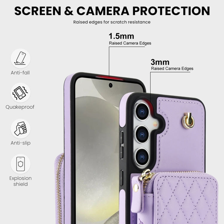 For Samsung Galaxy S24+ / S25+ 5G AwQuer Crossbody Zipper Wallet Rhombic Leather Back Phone Case