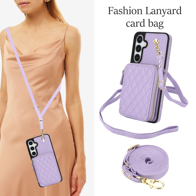 For Samsung Galaxy S24+ / S25+ 5G AwQuer Crossbody Zipper Wallet Rhombic Leather Back Phone Case