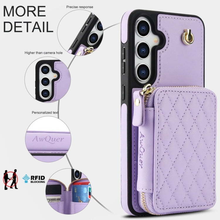 For Samsung Galaxy S24+ / S25+ 5G AwQuer Crossbody Zipper Wallet Rhombic Leather Back Phone Case