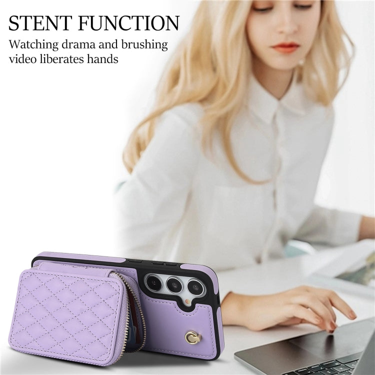 For Samsung Galaxy S24+ / S25+ 5G AwQuer Crossbody Zipper Wallet Rhombic Leather Back Phone Case