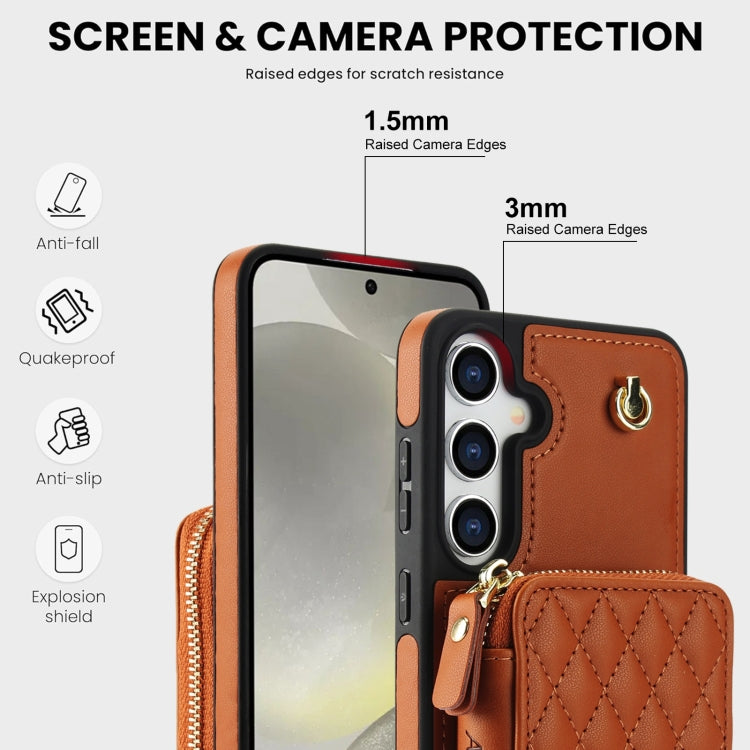 For Samsung Galaxy S24+ / S25+ 5G AwQuer Crossbody Zipper Wallet Rhombic Leather Back Phone Case