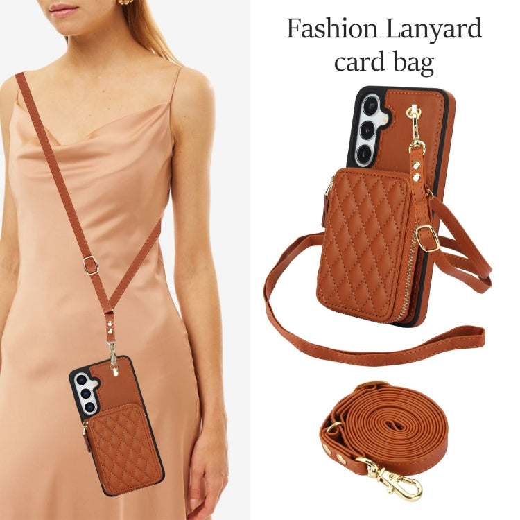 For Samsung Galaxy S24+ / S25+ 5G AwQuer Crossbody Zipper Wallet Rhombic Leather Back Phone Case