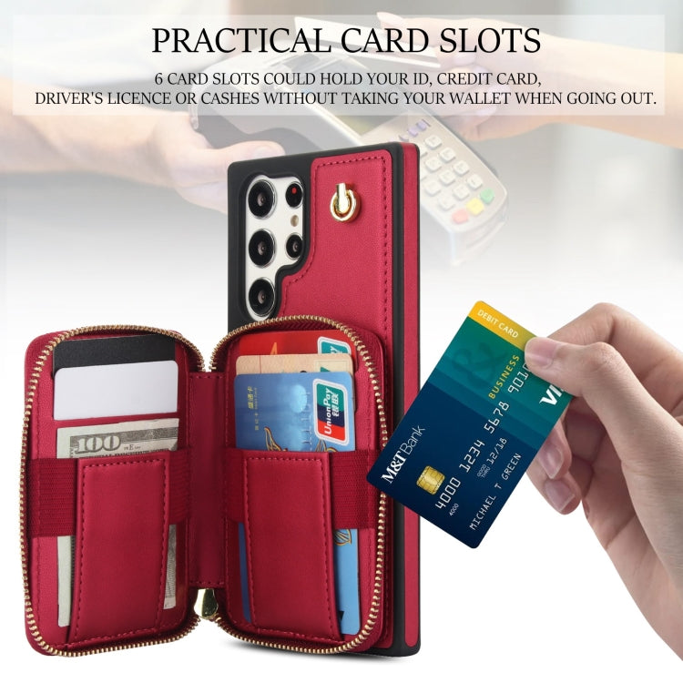 For Samsung Galaxy S23 Ultra 5G AwQuer Crossbody Zipper Wallet Rhombic Leather Back Phone Case