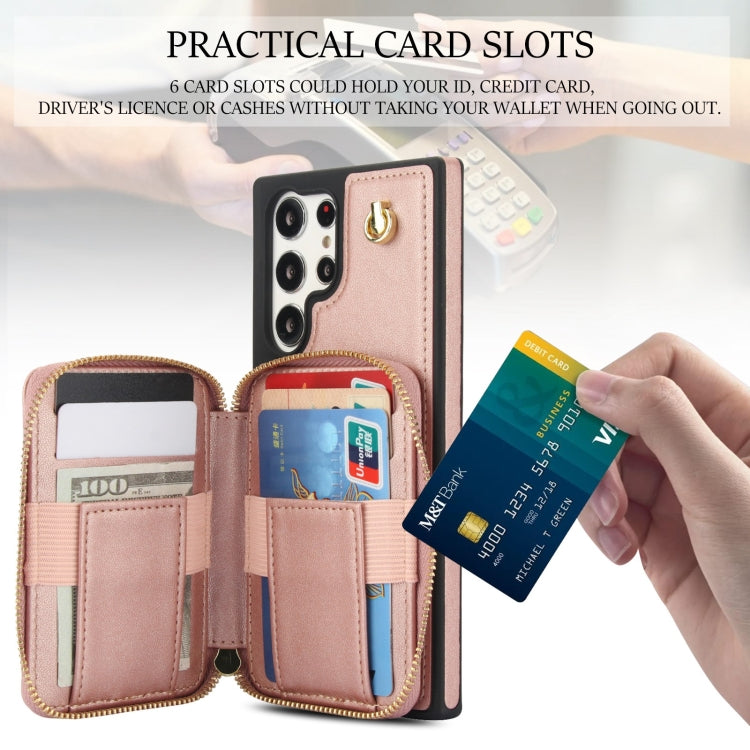 For Samsung Galaxy S23 Ultra 5G AwQuer Crossbody Zipper Wallet Rhombic Leather Back Phone Case