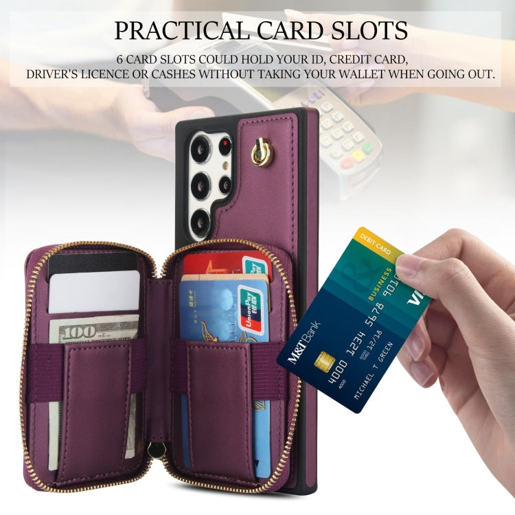 For Samsung Galaxy S22 Ultra 5G AwQuer Crossbody Zipper Wallet Rhombic Leather Back Phone Case