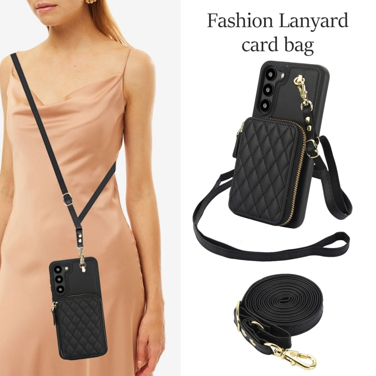 For Samsung Galaxy S23 5G AwQuer Crossbody Zipper Wallet Rhombic Leather Back Phone Case