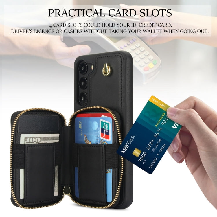 For Samsung Galaxy S23 5G AwQuer Crossbody Zipper Wallet Rhombic Leather Back Phone Case