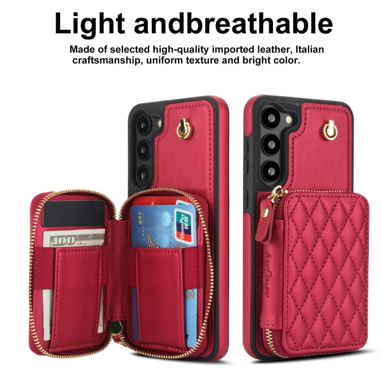 For Samsung Galaxy S23 5G AwQuer Crossbody Zipper Wallet Rhombic Leather Back Phone Case