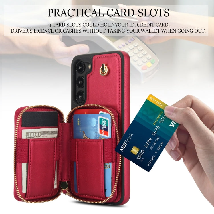 For Samsung Galaxy S23 5G AwQuer Crossbody Zipper Wallet Rhombic Leather Back Phone Case