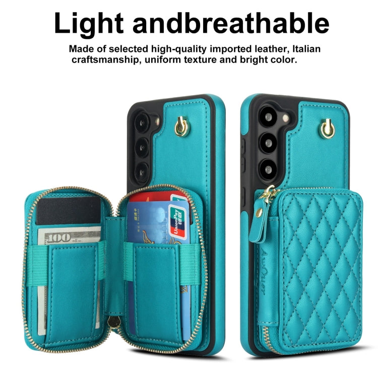 For Samsung Galaxy S23 5G AwQuer Crossbody Zipper Wallet Rhombic Leather Back Phone Case