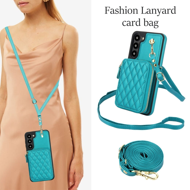 For Samsung Galaxy S23 5G AwQuer Crossbody Zipper Wallet Rhombic Leather Back Phone Case