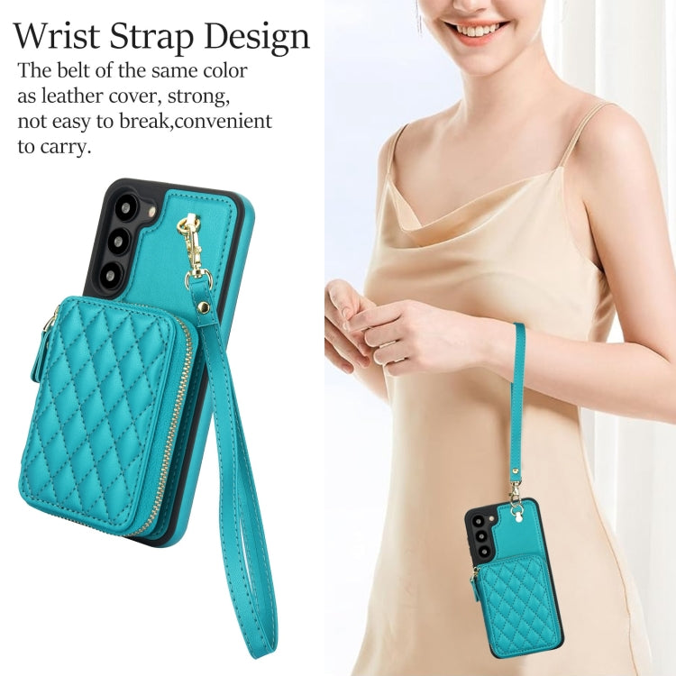 For Samsung Galaxy S23 5G AwQuer Crossbody Zipper Wallet Rhombic Leather Back Phone Case