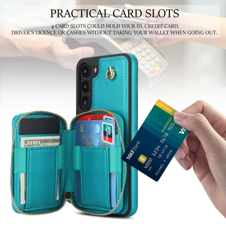 For Samsung Galaxy S23 5G AwQuer Crossbody Zipper Wallet Rhombic Leather Back Phone Case