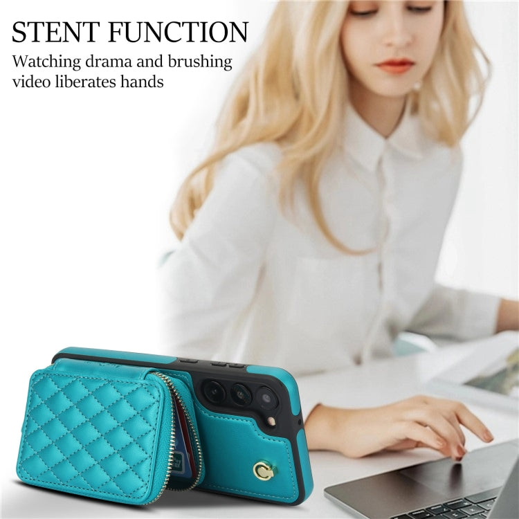 For Samsung Galaxy S23 5G AwQuer Crossbody Zipper Wallet Rhombic Leather Back Phone Case