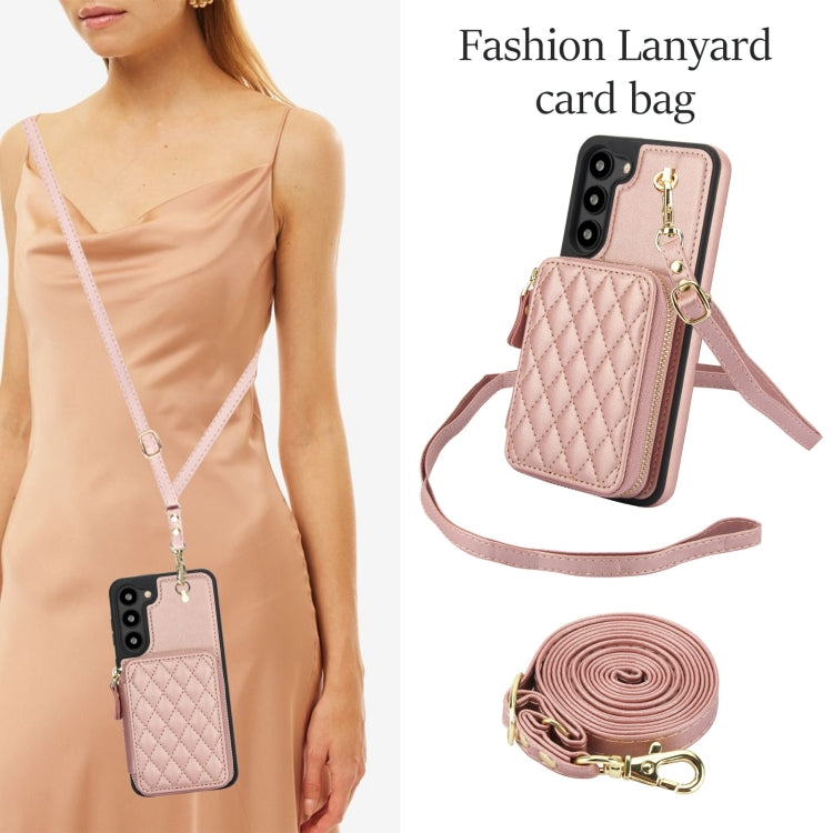 For Samsung Galaxy S23 5G AwQuer Crossbody Zipper Wallet Rhombic Leather Back Phone Case