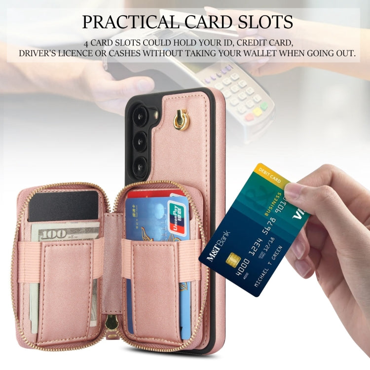 For Samsung Galaxy S23 5G AwQuer Crossbody Zipper Wallet Rhombic Leather Back Phone Case
