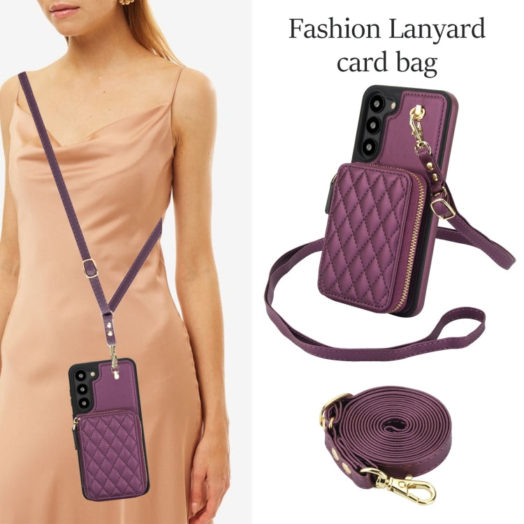 For Samsung Galaxy S23 5G AwQuer Crossbody Zipper Wallet Rhombic Leather Back Phone Case