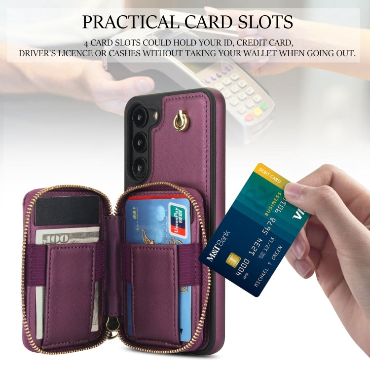 For Samsung Galaxy S23 5G AwQuer Crossbody Zipper Wallet Rhombic Leather Back Phone Case