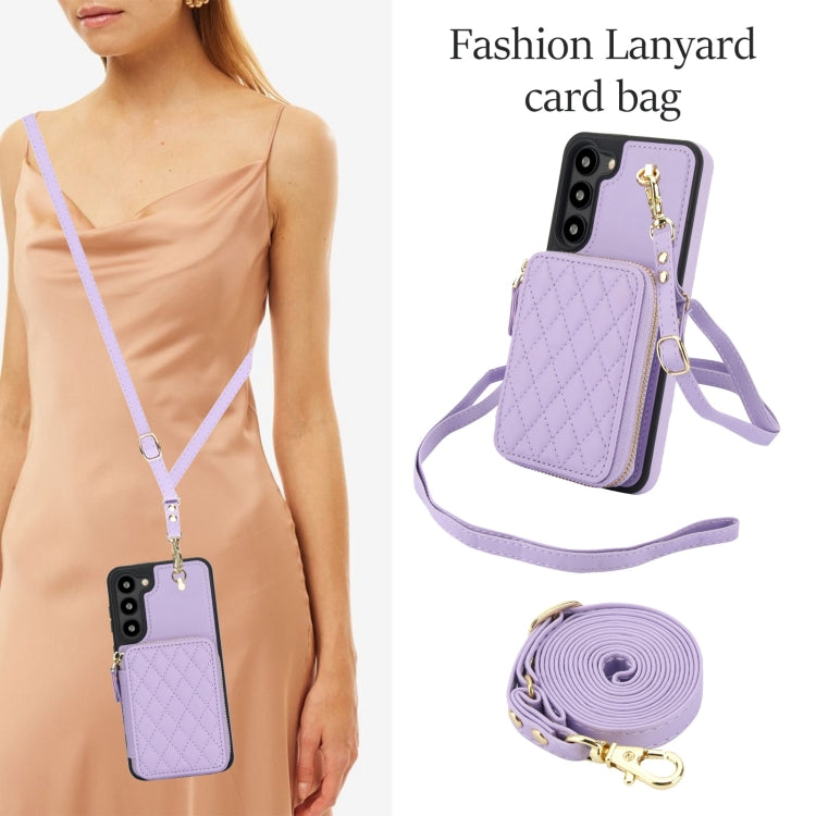 For Samsung Galaxy S23 5G AwQuer Crossbody Zipper Wallet Rhombic Leather Back Phone Case