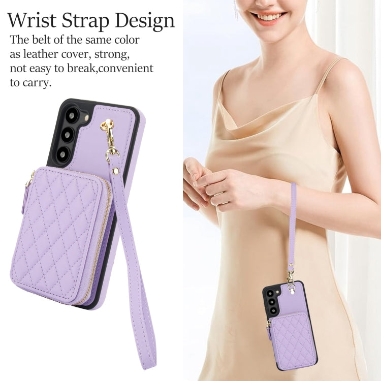 For Samsung Galaxy S23 5G AwQuer Crossbody Zipper Wallet Rhombic Leather Back Phone Case