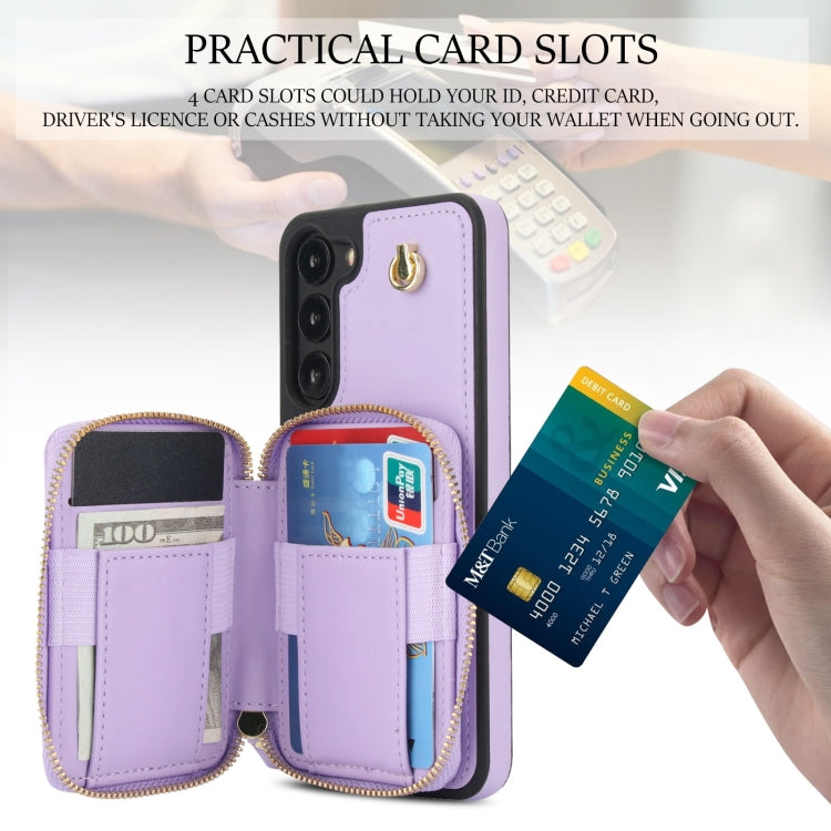 For Samsung Galaxy S23 5G AwQuer Crossbody Zipper Wallet Rhombic Leather Back Phone Case