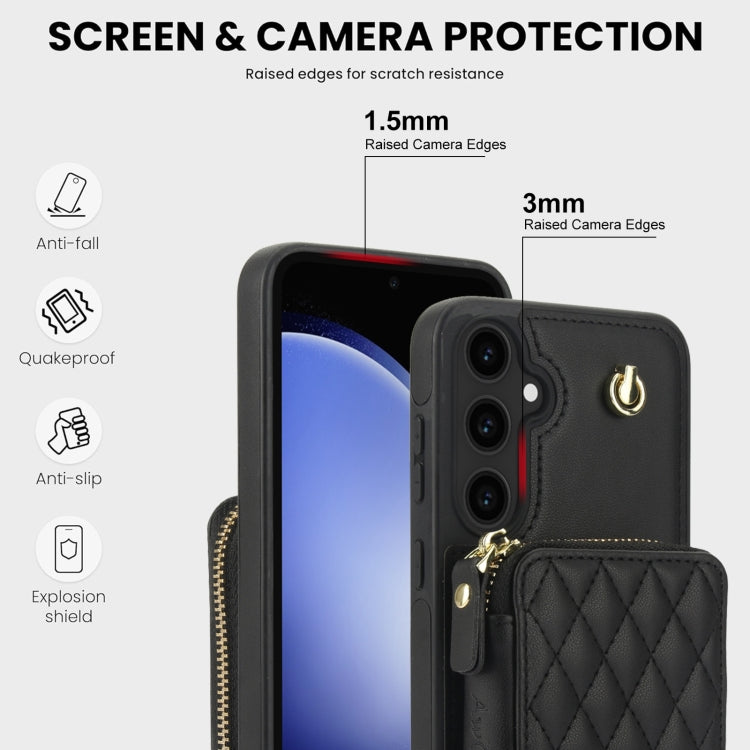 For Samsung Galaxy S23 FE 5G AwQuer Crossbody Zipper Wallet Rhombic Leather Back Phone Case