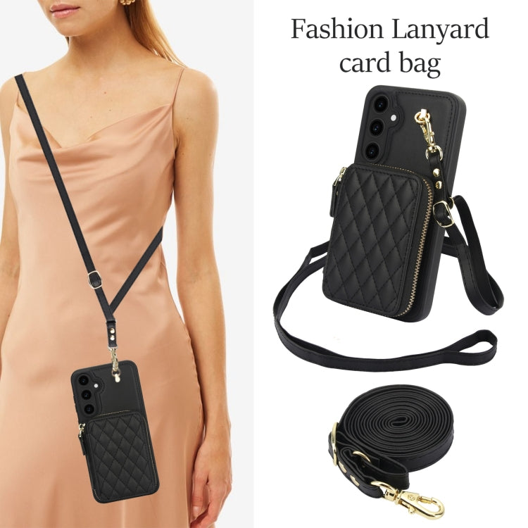 For Samsung Galaxy S23 FE 5G AwQuer Crossbody Zipper Wallet Rhombic Leather Back Phone Case