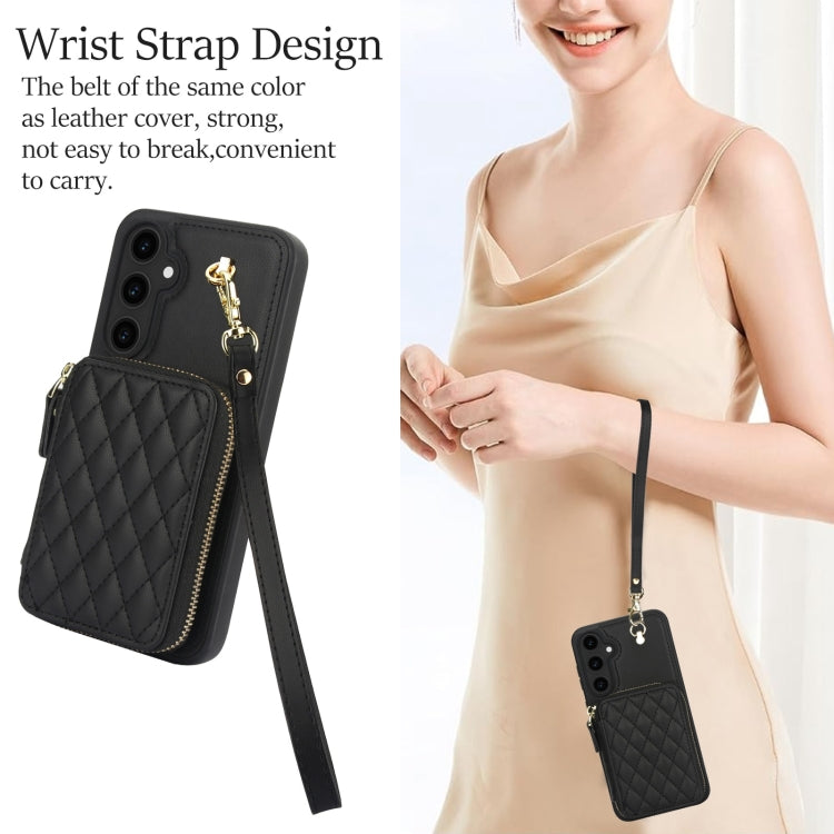 For Samsung Galaxy S23 FE 5G AwQuer Crossbody Zipper Wallet Rhombic Leather Back Phone Case