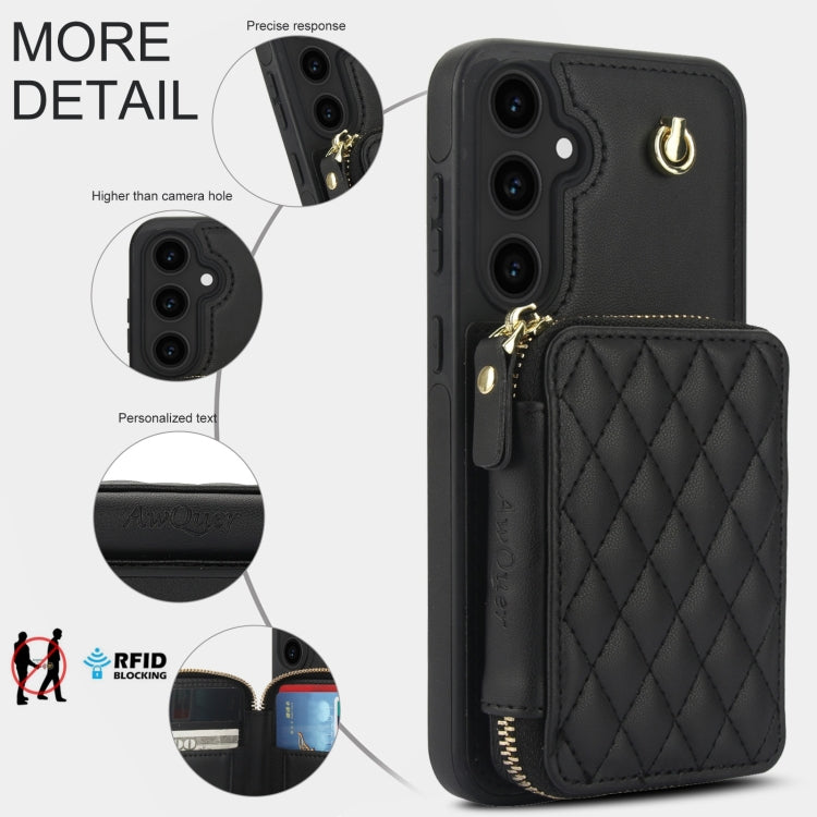 For Samsung Galaxy S23 FE 5G AwQuer Crossbody Zipper Wallet Rhombic Leather Back Phone Case