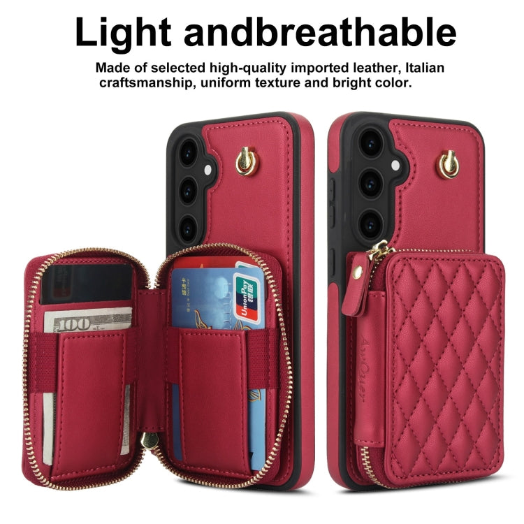 For Samsung Galaxy S23 FE 5G AwQuer Crossbody Zipper Wallet Rhombic Leather Back Phone Case