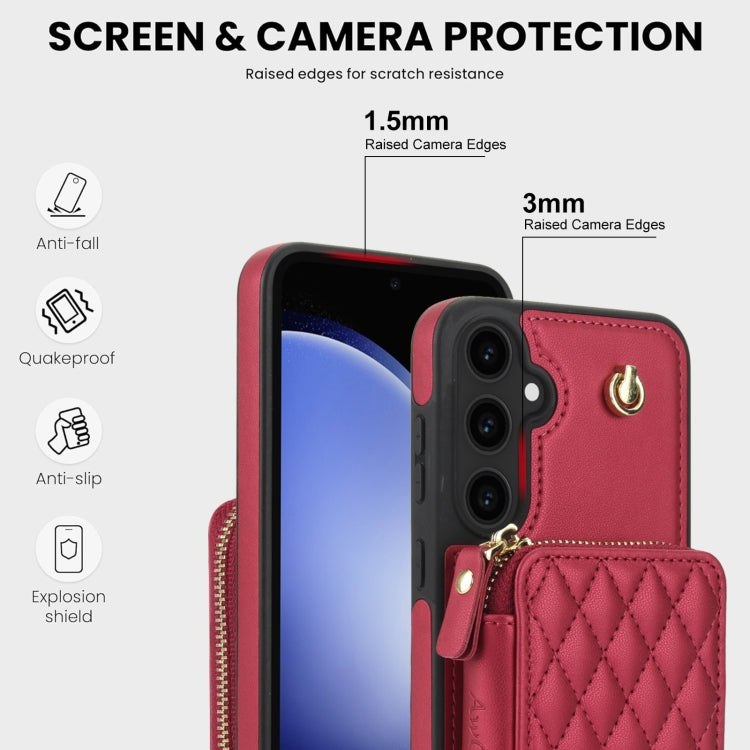For Samsung Galaxy S23 FE 5G AwQuer Crossbody Zipper Wallet Rhombic Leather Back Phone Case