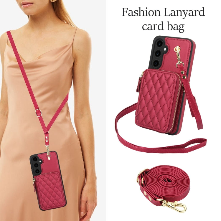 For Samsung Galaxy S23 FE 5G AwQuer Crossbody Zipper Wallet Rhombic Leather Back Phone Case
