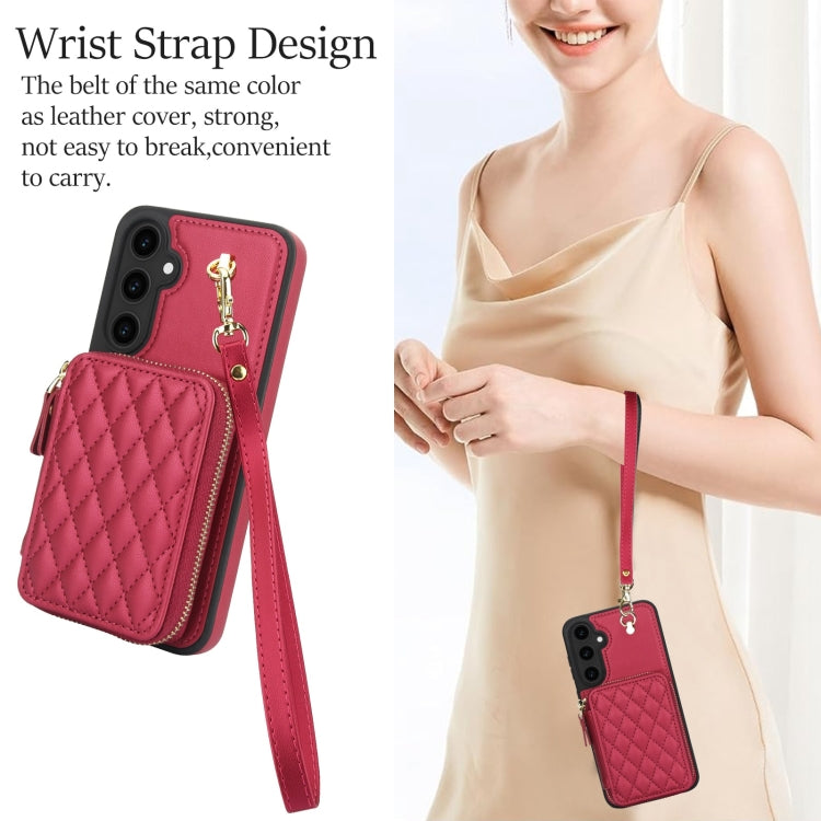For Samsung Galaxy S23 FE 5G AwQuer Crossbody Zipper Wallet Rhombic Leather Back Phone Case
