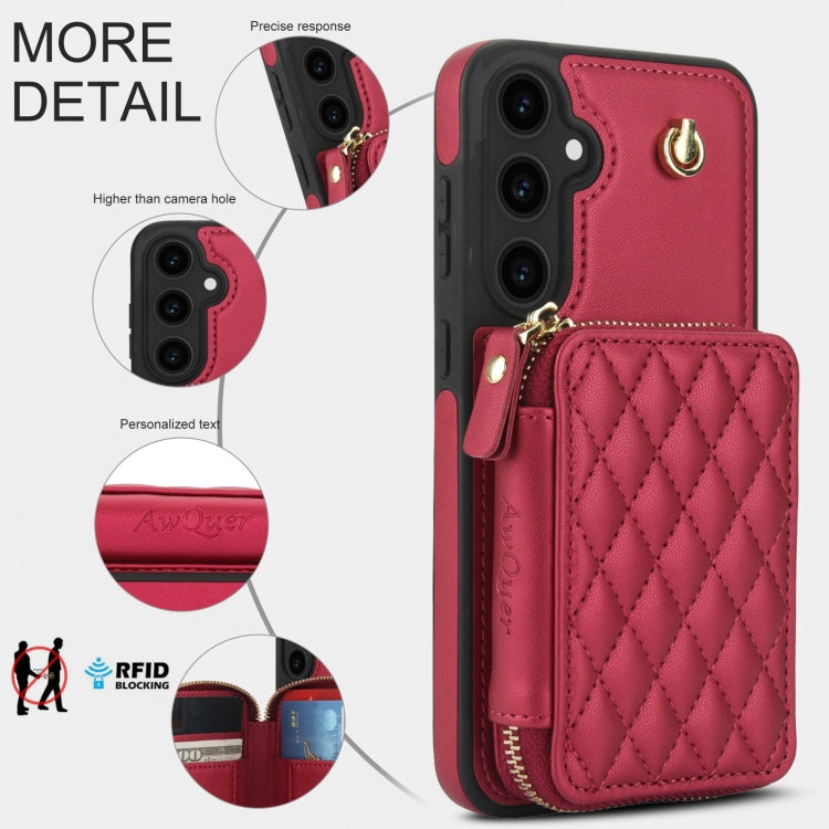 For Samsung Galaxy S23 FE 5G AwQuer Crossbody Zipper Wallet Rhombic Leather Back Phone Case