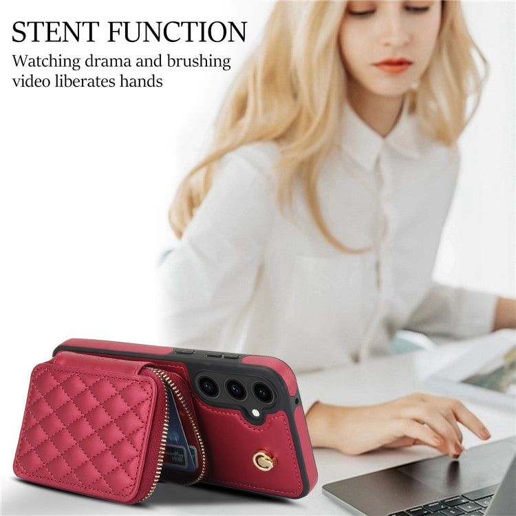 For Samsung Galaxy S23 FE 5G AwQuer Crossbody Zipper Wallet Rhombic Leather Back Phone Case