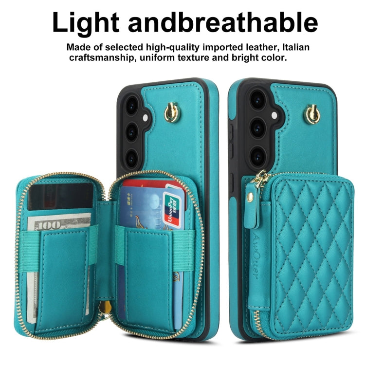 For Samsung Galaxy S23 FE 5G AwQuer Crossbody Zipper Wallet Rhombic Leather Back Phone Case