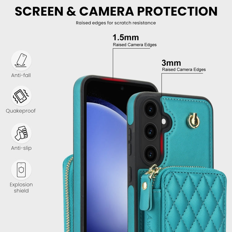 For Samsung Galaxy S23 FE 5G AwQuer Crossbody Zipper Wallet Rhombic Leather Back Phone Case