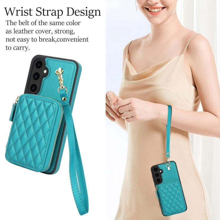 For Samsung Galaxy S23 FE 5G AwQuer Crossbody Zipper Wallet Rhombic Leather Back Phone Case