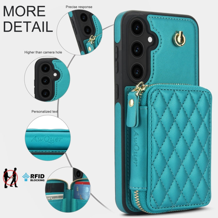 For Samsung Galaxy S23 FE 5G AwQuer Crossbody Zipper Wallet Rhombic Leather Back Phone Case