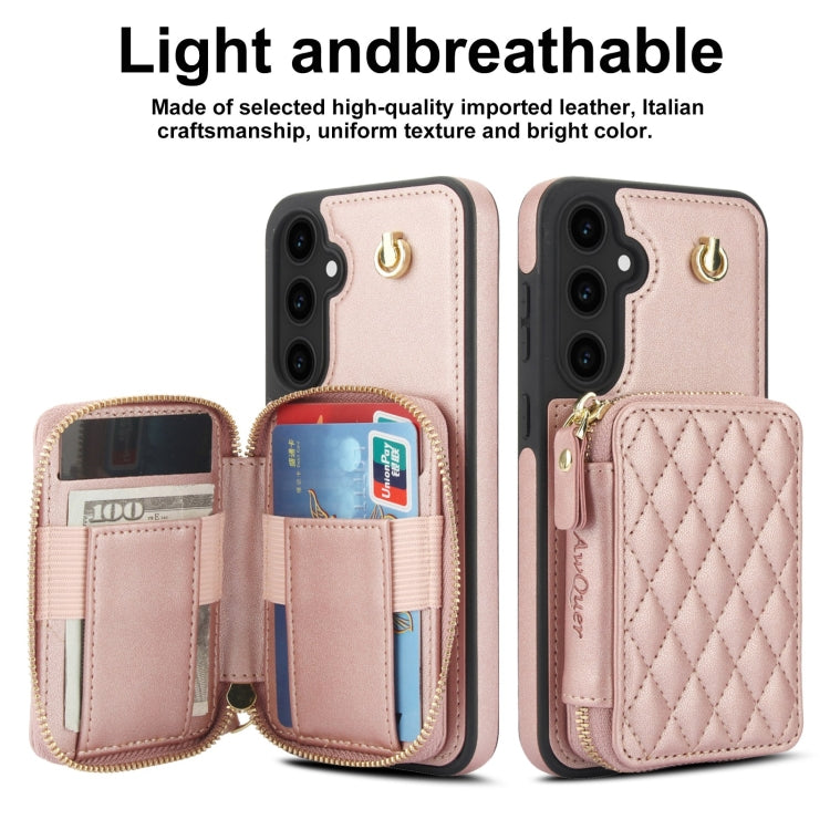 For Samsung Galaxy S23 FE 5G AwQuer Crossbody Zipper Wallet Rhombic Leather Back Phone Case
