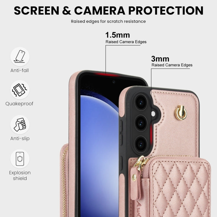For Samsung Galaxy S23 FE 5G AwQuer Crossbody Zipper Wallet Rhombic Leather Back Phone Case