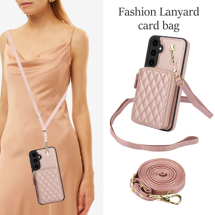 For Samsung Galaxy S23 FE 5G AwQuer Crossbody Zipper Wallet Rhombic Leather Back Phone Case