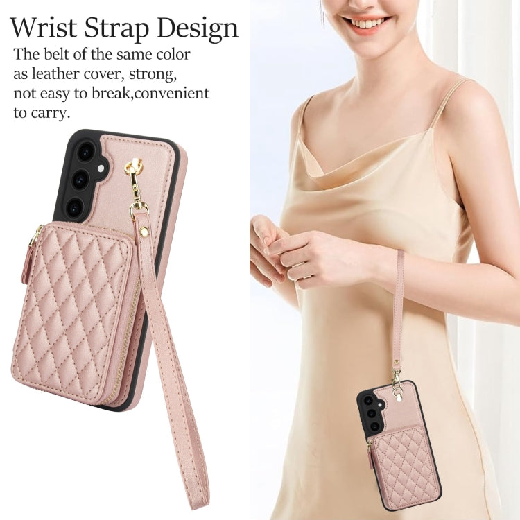 For Samsung Galaxy S23 FE 5G AwQuer Crossbody Zipper Wallet Rhombic Leather Back Phone Case