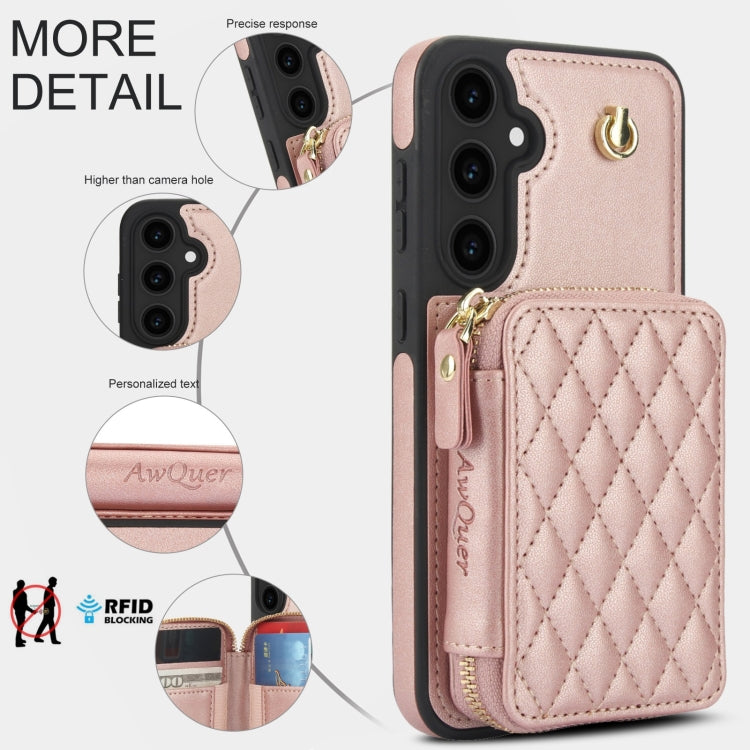 For Samsung Galaxy S23 FE 5G AwQuer Crossbody Zipper Wallet Rhombic Leather Back Phone Case