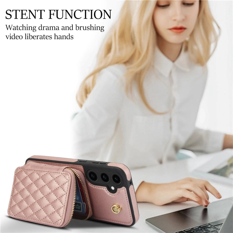 For Samsung Galaxy S23 FE 5G AwQuer Crossbody Zipper Wallet Rhombic Leather Back Phone Case