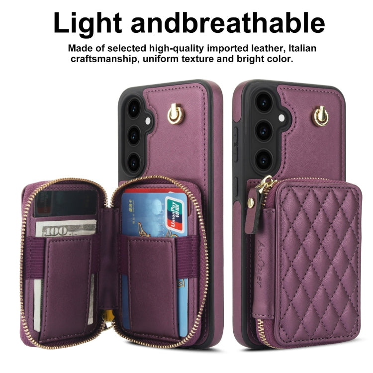 For Samsung Galaxy S23 FE 5G AwQuer Crossbody Zipper Wallet Rhombic Leather Back Phone Case