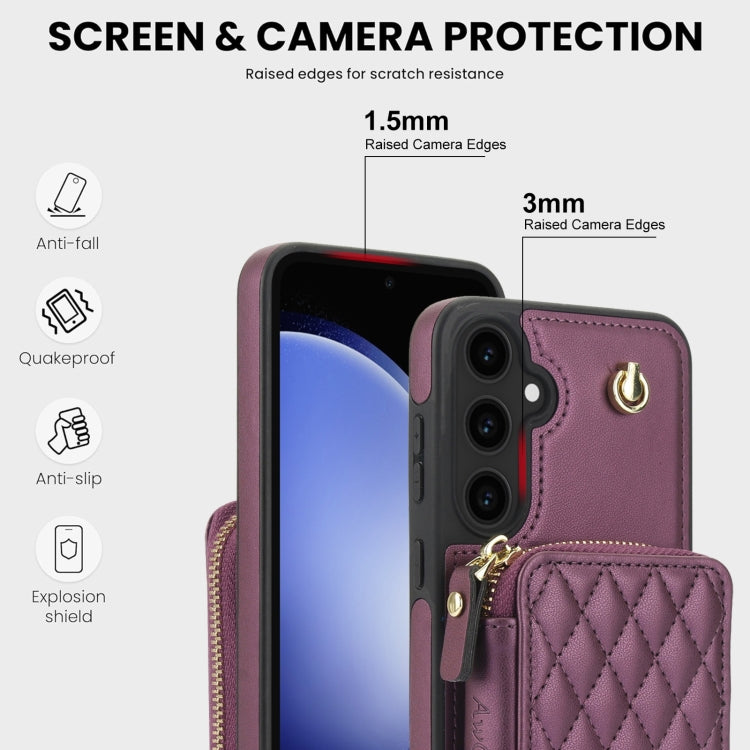 For Samsung Galaxy S23 FE 5G AwQuer Crossbody Zipper Wallet Rhombic Leather Back Phone Case